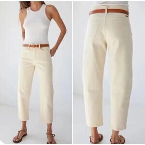 AYR The Beat Drop Cropped Barrel Leg‎ Jeans Womens Size 34 Straw Hat Beige 38x27